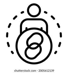 Ein Mann mit Hyperlink-Symbol. Umrissen Sie einen Mann mit Hyperlink, Vektorsymbol für Webdesign einzeln auf weißem Hintergrund