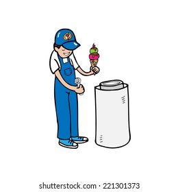 Man ice cream vendor cartoon