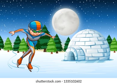 A man ice skate winter backgrounf illustration