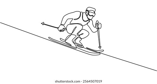 Man ice skating, symbolizing balance, grace, and athleticism. One line drawing depicting the movement and flow of ice skating. Vector illustration hand drawn.