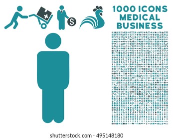 Man icon with 1000 medical commercial soft blue vector pictograms. Collection style is flat bicolor symbols, white background.