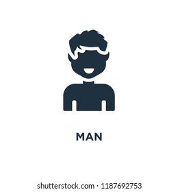 Man icon. Black filled vector illustration. Man symbol on white background. Can be used in web and mobile.