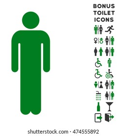 Man icon and bonus man and lady WC symbols. Vector illustration style is flat iconic bicolor symbols, green and gray colors, white background.