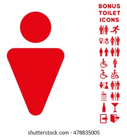 Man icon and bonus man and woman WC symbols. Vector illustration style is flat iconic symbols, red color, white background.