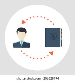 Man icon with business diary. Vector illustration. Flat design 