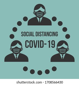 man icon character with surgical  face mask maintain social distancing to prevent from Covid-19 virus spreading and flu prevention, coronavirus, social distancing