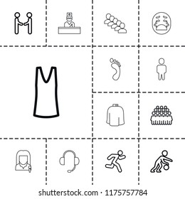 Man icon. collection of 13 man outline icons such as singlet, group, running, basketball player, shaking hands, foot print. editable man icons for web and mobile.
