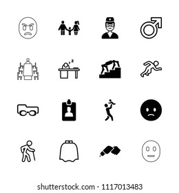Man icon. collection of 16 man filled and outline icons such as sad emot, doctor, clipboard, male, hairdresser peignoir, stairs. editable man icons for web and mobile.