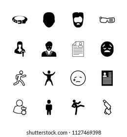 Man icon. collection of 16 man filled and outline icons such as face, man hairstyle, belt, nail gun, crying emoji, running. editable man icons for web and mobile.