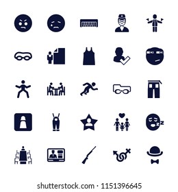 Man icon. collection of 25 man filled icons such as pants, user and tick, crying emot, angry emot, rolling eyes emoji, tv speaker. editable man icons for web and mobile.