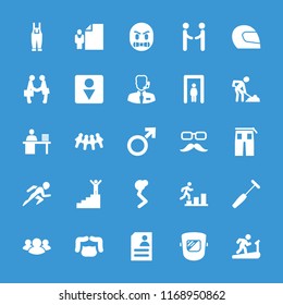 Man icon. collection of 25 man filled icons such as metal gate detector, pants, children, gardener jumpsuit, resume, group. editable man icons for web and mobile.