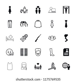 Man icon. collection of 25 man filled and outline icons such as woman, resume, women couple, tie, hundting gun, plane seats. editable man icons for web and mobile.