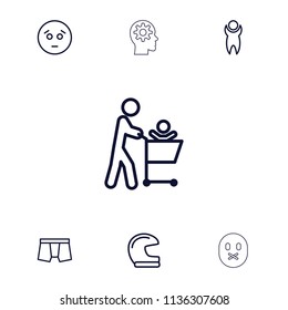 Man icon. collection of 7 man outline icons such as sad emot, helmet, father with not in shopping cart. editable man icons for web and mobile.