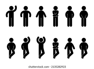 Man Icon, Collection Of Human Silhouettes In Various Poses, People Waving Their Hands, Isolated Vector Pictograms