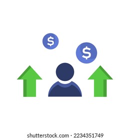 man icon, concept of money, income, vector illustration