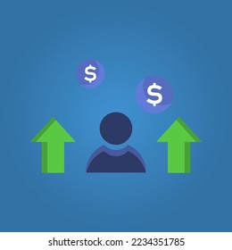 man icon, concept of money, income, vector illustration