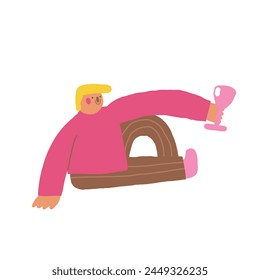 Man icon. Cute hand drawn doodle isolated male gentleman. Man, guy with glass of wine background