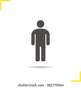 Man icon. Drop shadow silhouette symbol. Isolated black illustration. Logo concept. Standing human figure. Vector