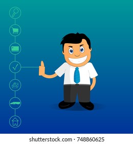 Man icon giving the approval to the purchase for online Web store, sales process