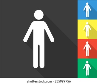 Man Icon - Gray And Colored (blue, Yellow, Red, Green) Vector Illustration With Long Shadow