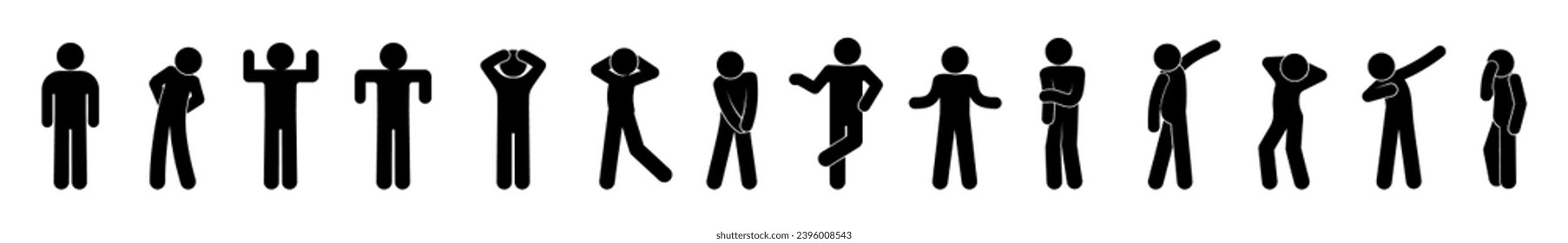 man icon, hand gestures, stick figure people, isolated human silhouettes