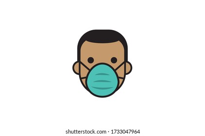 Man icon with medical face protection mask. Protective surgical mask for coronavirus prevention. Linear art vector.