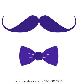 Man icon with moustache and a bow tie isolated on white. Vector illustration of man symbol for icon, fashion, logo, print design