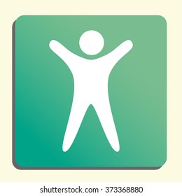 man icon, on button style green background, yellow light, shadow