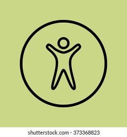 man icon, on green background, circle border, dark outline