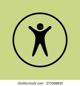 man icon, on green background, circle border, dark outline