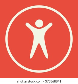 man icon, on red background, white circle border, white outline