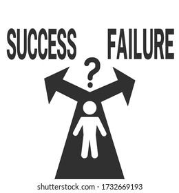 Man icon on the road to Success or Failure. Arrow In Opposite vector