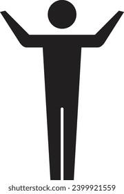 Icono de hombre abierto brazos vectores persona masculina con símbolo de manos alzadas en una ilustración de un pictograma de glifo