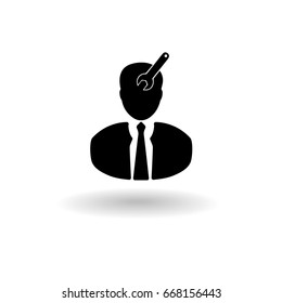 man icon opening mind with a wrench, Successful concept.
