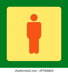 Man icon from Primitive Buttons OverColor Set. This rounded square flat button is drawn with orange and yellow colors on a green background.