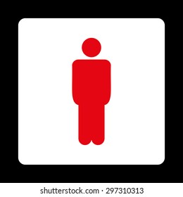 Man icon from Primitive Buttons OverColor Set. This rounded square flat button is drawn with red and white colors on a black background.