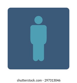 Man icon from Primitive Buttons OverColor Set. This rounded square flat button is drawn with cyan and blue colors on a white background.