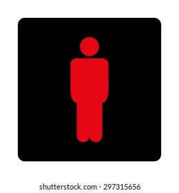 Man icon from Primitive Buttons OverColor Set. This rounded square flat button is drawn with intensive red and black colors on a white background.
