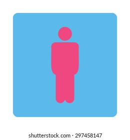 Man icon from Primitive Buttons OverColor Set. This rounded square flat button is drawn with pink and blue colors on a white background.