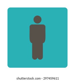 Man icon from Primitive Buttons OverColor Set. This rounded square flat button is drawn with grey and cyan colors on a white background.