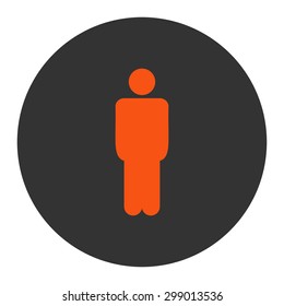 Man icon from Primitive Round Buttons OverColor Set. This round flat button is drawn with orange and gray colors on a white background.