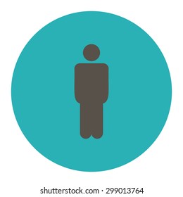Man icon from Primitive Round Buttons OverColor Set. This round flat button is drawn with grey and cyan colors on a white background.