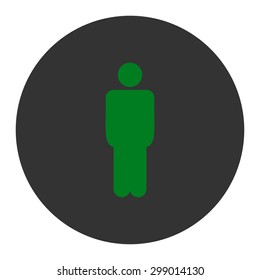 Man icon from Primitive Round Buttons OverColor Set. This round flat button is drawn with green and gray colors on a white background.