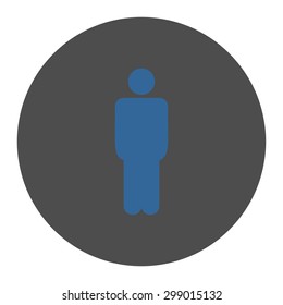 Man icon from Primitive Round Buttons OverColor Set. This round flat button is drawn with cobalt and gray colors on a white background.