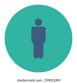 Man icon from Primitive Round Buttons OverColor Set. This round flat button is drawn with cobalt and cyan colors on a white background.