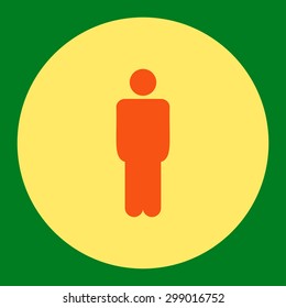 Man icon from Primitive Round Buttons OverColor Set. This round flat button is drawn with orange and yellow colors on a green background.