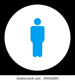 Man icon from Primitive Round Buttons OverColor Set. This round flat button is drawn with blue and white colors on a black background.