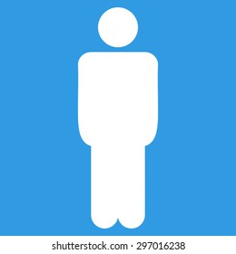 Man icon from Primitive Set. This isolated flat symbol is drawn with white color on a blue background, angles are rounded.