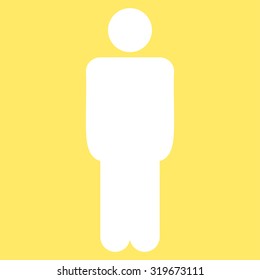 Man icon from Primitive Set. This isolated flat symbol is drawn with white color on a yellow background, angles are rounded.