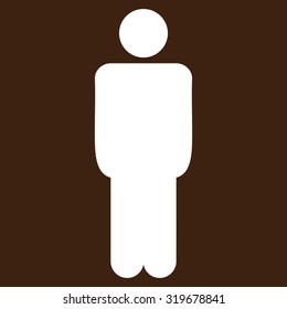 Man icon from Primitive Set. This isolated flat symbol is drawn with white color on a brown background, angles are rounded.